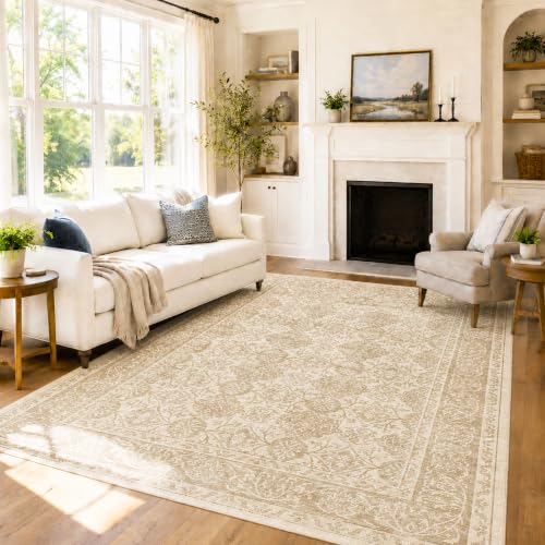 4x6 Area Rug Washable Non-Slip Living Room Rugs,Beige Area Rug | Soft Vintage Distressed Pattern Carpet for Bedroom Dining Room, Foldable Thin Floor Mat for High Traffic Areas - color: Beige, size: 4' x 6' (Rectangular)