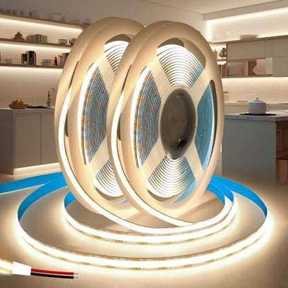 COB LED Strip Lights 16.4ft/5m 2pcs, 12V LED Light Strip, Neutral White 4000K Under Cabinet Lighting, Super Bright Flexible Tape Lights for Bedroom,Kitchen,Living Room(Power Supply Not Included) - color: Neutral White, size: 12V-2pcs 16.4ft/5M