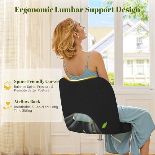 DurayLoly Vanity Chair with Wheels & Breathable Open-Back,Black | Fluffy Teddy Fleece Height Adjustable Armless 300lbs for Makeup Room, Bedroom, Dorm, Home Office, Black - color: Black