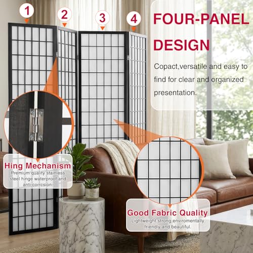 Room Divider,4 Panel Folding Privacy Divider Portable Room Separating Dividers Asian-Style Screen Wall Wood Dividers Tall Freestanding Partition Screen White - color: White