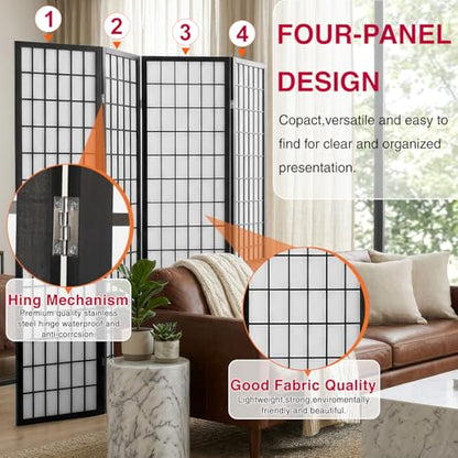 Room Divider,4 Panel Folding Privacy Divider Portable Room Separating Dividers Asian-Style Screen Wall Wood Dividers Tall Freestanding Partition Screen White - color: White