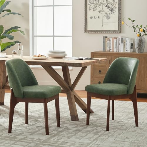 VKNOW Dining Chairs Set of 6, Faux Leather Wooden Kitchen Chairs, Green | Modern Upholstered Side Chair with Rubberwood Legs for Kitchen Dining Room Restaurant, No Wobble - color: Green, size: Set of 6