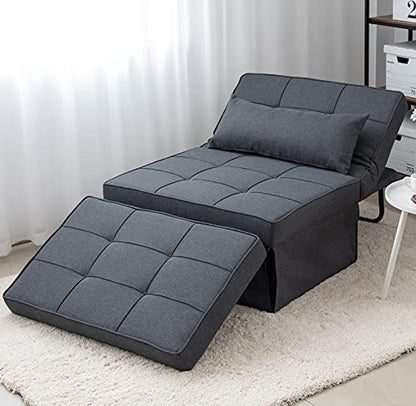 Sofa Bed, Set of 4 in 1 Multi-Function Folding Ottoman Breathable Linen Couch Bed with Adjustable Backrest Modern Convertible Chair for Living Room Apartment Office, Dark Grey - color: Dark Grey