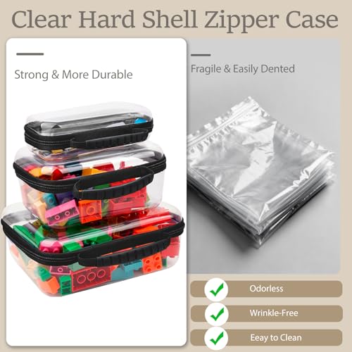 3 Pack Clear Hard Shell Zipper Storage Case Deep Capacity Organizer Pouches | PET Waterproof Transparent Bags with Handle 1.2mm Thick for Makeup Toiletries Cosmetics Toys Art Supplies Travel Essentials - color: black