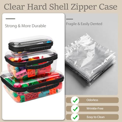 3 Pack Clear Hard Shell Zipper Storage Case Deep Capacity Organizer Pouches | PET Waterproof Transparent Bags with Handle 1.2mm Thick for Makeup Toiletries Cosmetics Toys Art Supplies Travel Essentials - color: black