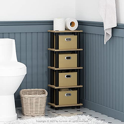 FURINNO LAci 4-Bins System Rack, Oak/Black/Light Brown - color: Oak/Black/Light Brown, size: 4-Bins