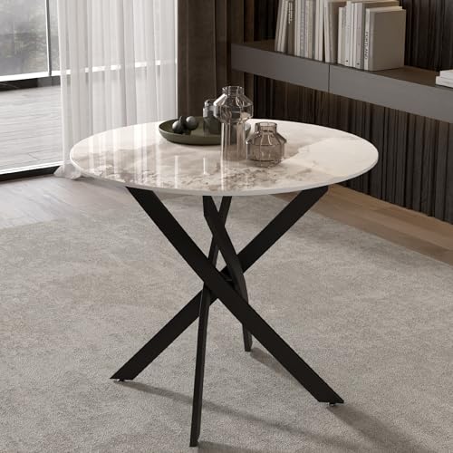 Marble Round Dining Table for 2-4 with Metal Legs, 31.5 Inch Sintered Stone Modern Small Kitchen Table for Dining Room Kitchen Apt (White) - color: Marble, size: 31.5”x31.5”x29.5”