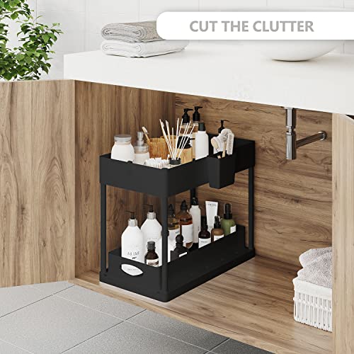 Under Sink Organizers and Storage, Bathroom Cabinet Organizer, Sink Shelf with Utility Hooks and Side Caddy for Under Cabinet Storage | Under Kitchen Sink Organizer with Sliding Drawer, Black (1-Pack) - color: Black, size: Pull-Out - 1 Pack