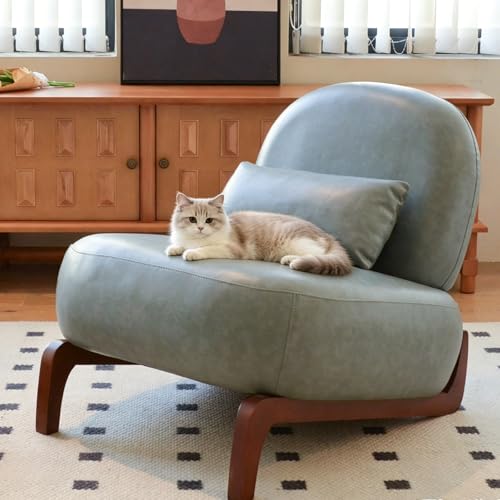 Chifee & Vingol Modern Accent Chair Armless Lounge Chairs with Wood Leg & Pillow Comfy Upholstered Reading Chair for Living Room Bedroom,PU Blue - color: Pu Blue