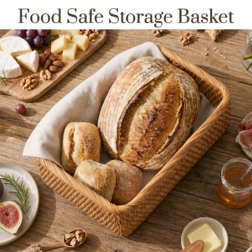 Yangqihome Natural Rattan Storage Baskets, Rectangular Woven Fruit Baskets, Decorative Wicker Basket and Small Baskets for Organizing (Set of 3) - size: Natural S / M / L