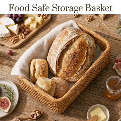 Yangqihome Natural Rattan Storage Baskets, Rectangular Woven Fruit Baskets, Decorative Wicker Basket and Small Baskets for Organizing (Set of 3) - size: Natural S / M / L