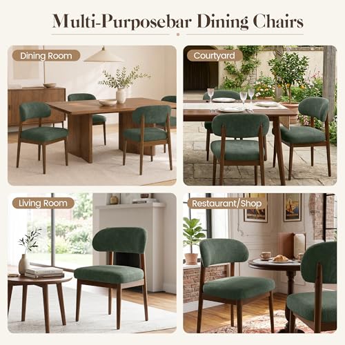 Wooden Dining Room Chairs Set of 2, Modern Upholstered Velvet Kitchen Chairs with Ergonomic Curved Back, Farmhouse Dining Side Chair with Solid Wood Frame for Kitchen Room, Green - color: Green