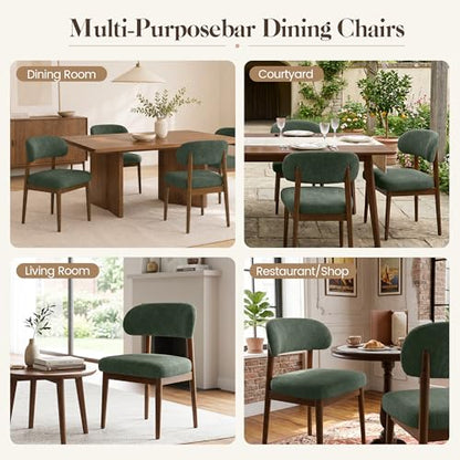 Wooden Dining Room Chairs Set of 2, Modern Upholstered Velvet Kitchen Chairs with Ergonomic Curved Back, Farmhouse Dining Side Chair with Solid Wood Frame for Kitchen Room, Green - color: Green
