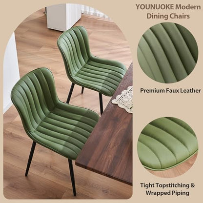 YOUNUOKE Dining Chairs Set of 2 Mid-Century Modern Kitchen Chair Green | Faux leather upholstered with Back, fits dining living waiting room guest reception. Waterproof easy to clean assemble, 300lb - color: Olive Green