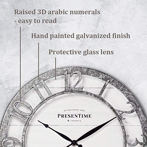 13" Farmhouse Series Wall Clock | Quartz Movement, Shiplap Style,Raised 3D Arabic Numeral, Galvanized Finish - color: Galvanized Finish, size: 13 inch