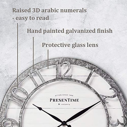 13" Farmhouse Series Wall Clock | Quartz Movement, Shiplap Style,Raised 3D Arabic Numeral, Galvanized Finish - color: Galvanized Finish, size: 13 inch