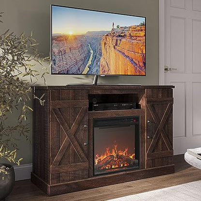 BELLEZE 47" TV Stand with 18" Electric Fireplace Heater & Media Entertainment Center Console Table for TV up to 50" with Open Storage Shelves & Cabinets - Veropeso (Espresso) - color: Espresso, style: 47" TV Stand/W 18" Fireplace