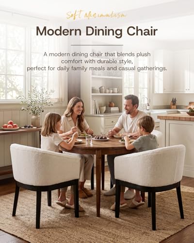 HNY Barrel Dining Chairs Set of 8, Mid Century Modern Upholstered Dining Chairs with Arms, Sherpa Boucle Kitchen & Dining Room Chairs, Solid Wood Frame Accent Chairs for Kitchen, Apartment, White - color: White,black Lges, size: 8 Chairs