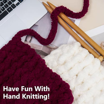 Cozyful Chunky Yarn for Hand Knitting - #10 Chunky Chenille Yarn, Jumbo Big Thick Chunky Yarns for Crocheting, Super Bulky Chunky Knit Blanket Yarns, 8 Skein (22yd, 8oz/Skein), Cream & Wine - color: Cream & Burgundy