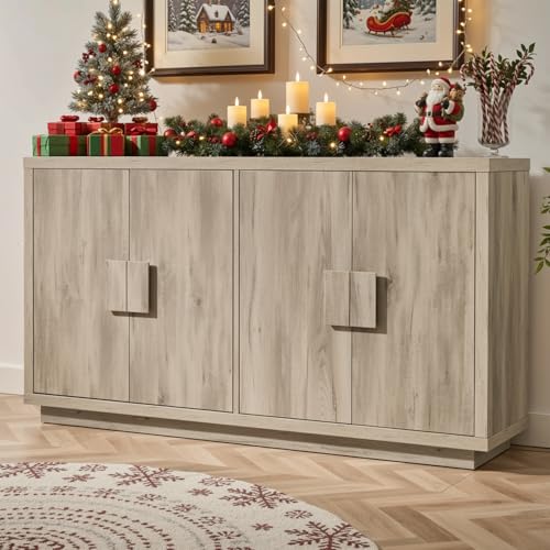 63" Sideboard Buffet Cabinet, Wooden Kitchen Coffee Bar, Light Grey | 4 Doors & Shelves, Ample Storage, Anti-Tip Fixation Design, Credenza Storage for Living Room, Hallway (63" Wide) - color: Light Grey