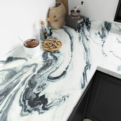 Blue/White Marble Contact Paper Peel and Stick for Countertops | Glossy Marble Wallpaper Self Adhesive Removable Contact Paper for Kitchen Backsplash Cabinet Bathroom Vinyl Wrap 15.7"×78.7" - color: Blue White
