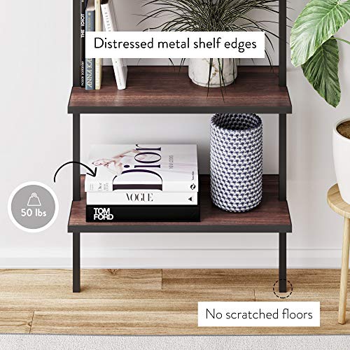Nathan James Theo 5-Shelf Wood Modern Bookcase, Open Wall Mount Ladder Bookshelf with Industrial Metal Frame, Brown Walnut/Black - color: Theo Brown Walnut/Black, size: Set of 1