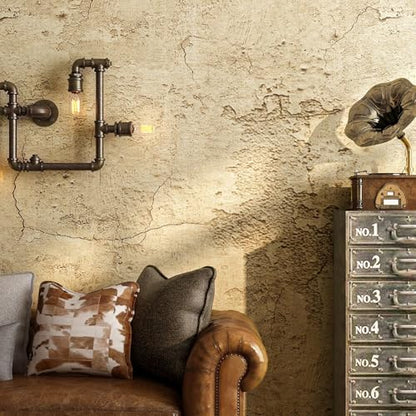FunStick 24"x200" Aged Tan Textured Concrete Peel and Stick Wallpaper for Bedroom Living Room Accent Wall Paper Self Adhesive Vinyl Industrial Brown Cement Contact Paper for Walls Countertops Cabinets - size: 24" x 200"
