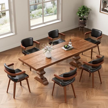 Dining Chairs with Armrest, Set of 2, Mid-Century Modern Kitchen Chair | with Wood Legs, Upholstered PU Leather for Dining Room, Kitchen, Restaurant, Cafe, Black - color: Black