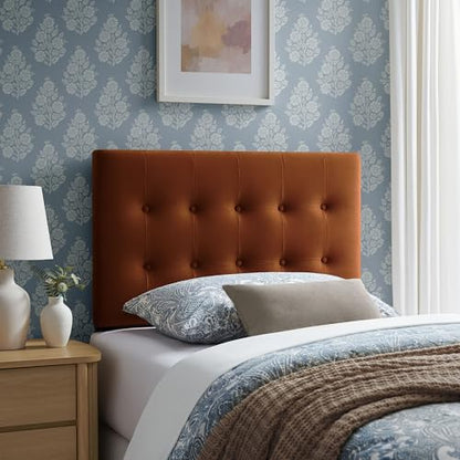 Modway Emily Twin Size Performance Velvet Headboard in Rust - Stain-Resistant Velvet Upholstery with Button Tufting and 7 Adjustable Height Positions - color: Rust, size: Twin