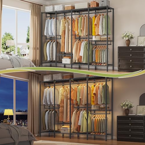 Raybee Heavy Duty Clothes Rack, 1150lbs Capacity, Adjustable | 76" W Freestanding, Steel Structure, 4 Rods & 6 Shelves, Tool-Free Assembly, Sturdy for Closet, Bedroom, Black - color: Black, style: Heavy Duty Clothes Rack