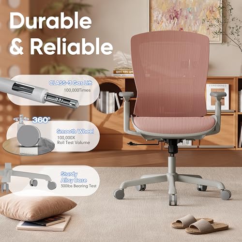 Mesh Office Chair,Ergonomic Computer Desk Chair,Sturdy Task Chair- Adjustable Lumbar Support & Armrests,Tilt Function,Comfort Wide Seat,Swivel Home Office Chair (Pink) - color: Pink