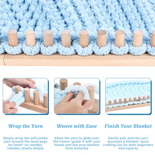 cenoz 61" Beechwood Chunky Knitting Blanket Loom Kit - Adjustable Size Hand Knitting Loom for DIY Throw Chunky Yarn Blankets Scarves Rugs, No Needles Required, Blanket Loom Gift for Beginners Starter - size: 61inch