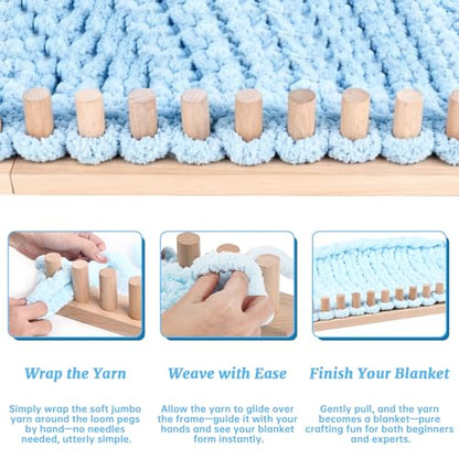 cenoz 61" Beechwood Chunky Knitting Blanket Loom Kit - Adjustable Size Hand Knitting Loom for DIY Throw Chunky Yarn Blankets Scarves Rugs, No Needles Required, Blanket Loom Gift for Beginners Starter - size: 61inch