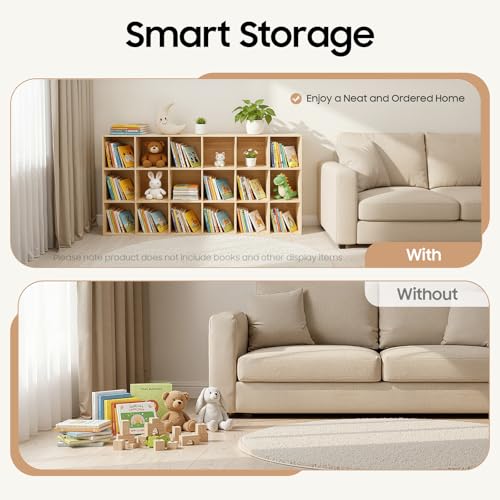 18 Cube Storage Organizer, Solid Wood Bookshelf with Back Panel, Floor Standing Open Bookcase, Vertical or Horizontal Shelf Unit for Living Room Office (18-Cube) - size: 18-Cube