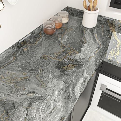 Black Gold Marble Contact Paper Peel and Stick Countertops | 15.7"×78.7" Black Marble Wallpaper Self Adhesive Countertop Contact Paper Waterproof for Cabinets Backsplash Bathroom Walls