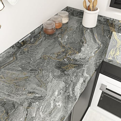 Black Gold Marble Contact Paper Peel and Stick Countertops | 15.7"×78.7" Black Marble Wallpaper Self Adhesive Countertop Contact Paper Waterproof for Cabinets Backsplash Bathroom Walls