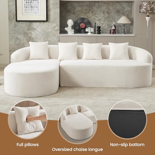 105" Boneless L Shaped Sectional Couch, Curved Cloud Deep Seat Sofa with Chaise Lounge, Oversized 4 Seater Couches for Living Room, No Assembly, Chenille Beige - color: Beige, size: L-Shaped Sofa