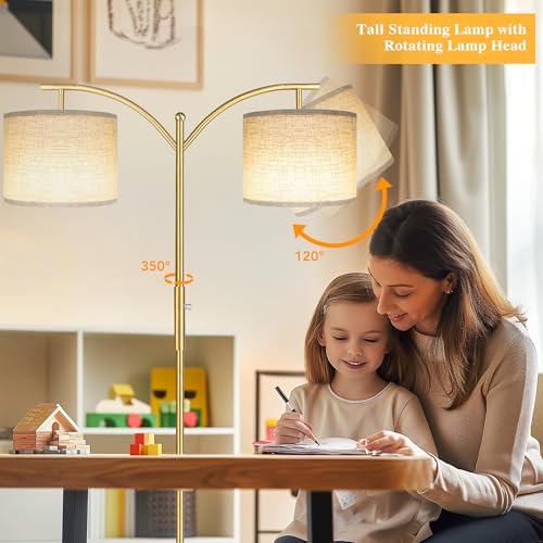 ROTTOGOON Dimmable Floor Lamp, Arc Floor Lamps for Living Room, Stepless Dimming Modern Standing Lamp with Linen Shade, Tall Lamp for Bedroom Office Dining Room- Brushed Gold - color: Brushed Gold