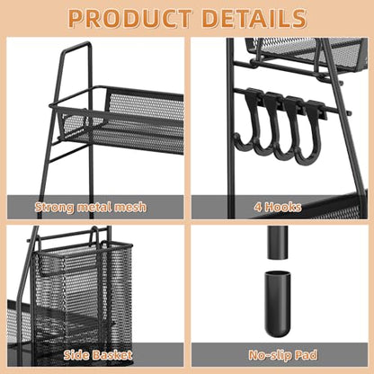 VITVITI 2 Tier Bathroom Countertop Organizer, Vanity Storage Shelf, Black | Bathroom Counter Organizer, Vanity Makeup Tray Shelf, Kitchen Spice Rack, Metal Wire Mesh, with Basket Hooks - color: 2 Tier Large Black