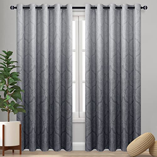 DWCN Ombre Blackout Curtains for Bedroom - Damask Patterned Thermal Insulated Energy Saving Grommet Curtains for Living Room, Set of 2 Gradient Window Curtain Panels, 60 x 84 Inch Length, Grey - color: Grey, size: 60"W x 84"L (Pack of 2)