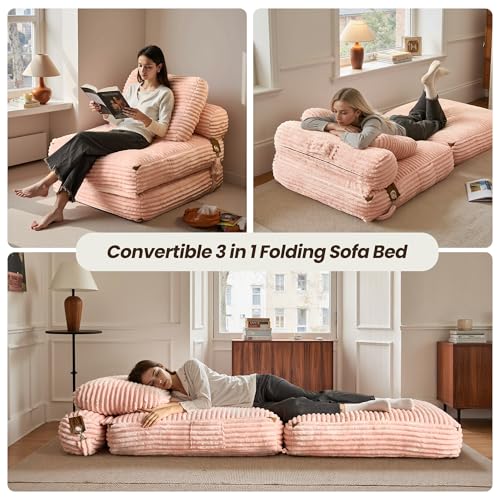ovios Folding Sofa Bed, Foldable Sleeper Chair Floor Futon, Comfy Portable Convertible Fold Out Lounge Chairs for Living Room Bedroom, Pink - color: Pink