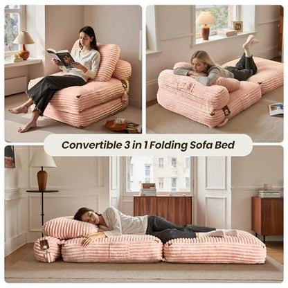 ovios Folding Sofa Bed, Foldable Sleeper Chair Floor Futon, Comfy Portable Convertible Fold Out Lounge Chairs for Living Room Bedroom, Pink - color: Pink