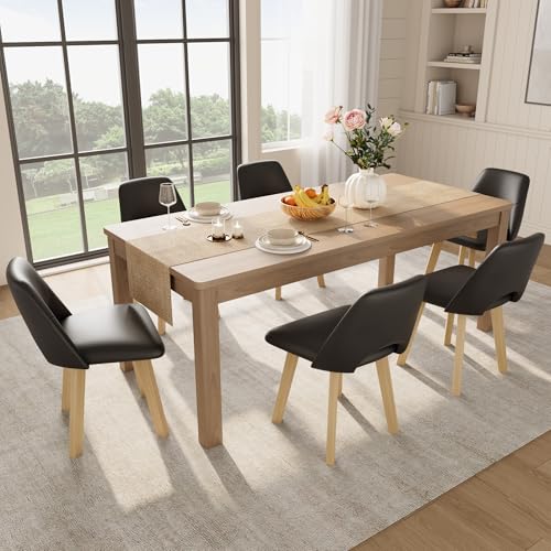 Garvee Dining Chairs Set of 6, PU Leather Upholstered Kitchen Chairs, Black | Sturdy Wood Frame , Scratch-Resistant Padded Seat, Modern Armless Side Chairs for Dining Room, Kitchen Room, Patio, - color: Black, size: Set of 6