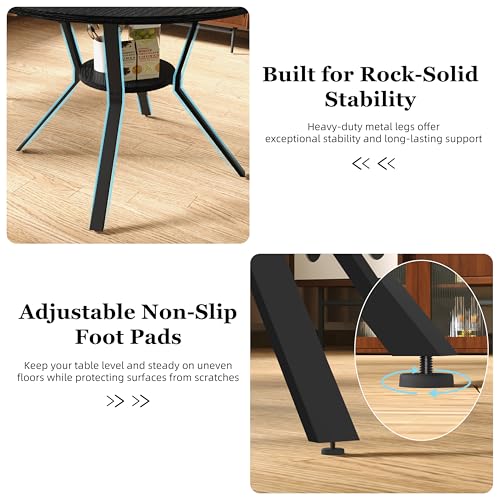 Wildhome Round Dining Table for 2-4, 43 Inch Dining Room Kitchen Table with 1-Tier Storage Shelf, Modern Farmhouse Dinner Furniture with Adjustable feet,Oval Circle(43in-Black) - color: 43in-air-black