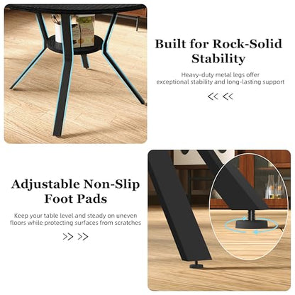 Wildhome Round Dining Table for 2-4, 43 Inch Dining Room Kitchen Table with 1-Tier Storage Shelf, Modern Farmhouse Dinner Furniture with Adjustable feet,Oval Circle(43in-Black) - color: 43in-air-black
