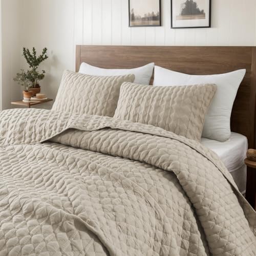 WDCOZY Beige Quilt Twin Size Bedding Sets with 1 Pillow Sham, Lightweight Bedspread Coverlet, Twin XL Thin Comforter Bed Cover, All Season Summer Spring, Tan Cream, 2 Pieces, 68x90 inches - color: Beige, size: Twin