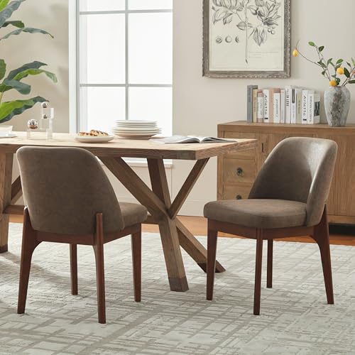 VKNOW Dining Chairs Set of 2, Faux Leather Wood Kitchen Chairs, Dark Brown | Modern Upholstered Side Chair with Rubberwood Legs for Kitchen Dining Room Restaurant, No Wobble - color: Dark Brown, size: Set of 2