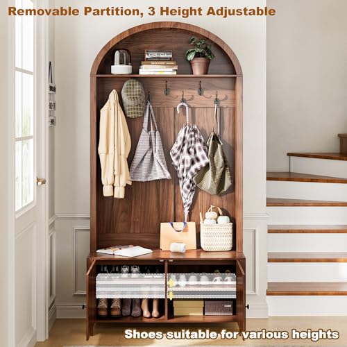 Mxtxmy Hall Tree with Bench and Shoe Storage 78.74" Coat Rack with 7 Hooks | Farmhouse Entryway Bench with Adjustable Shelf,4-in-1,Tall Hall Tree with Arch Storage Cubby Furniture Organizer for Hallway - size: 78.74"H