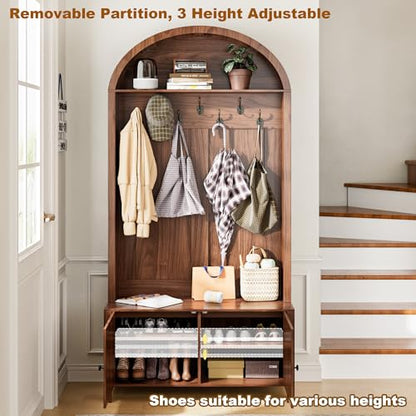 Mxtxmy Hall Tree with Bench and Shoe Storage 78.74" Coat Rack with 7 Hooks | Farmhouse Entryway Bench with Adjustable Shelf,4-in-1,Tall Hall Tree with Arch Storage Cubby Furniture Organizer for Hallway - size: 78.74"H