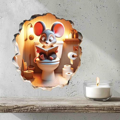 3D Mouse Sitting on Toilet - Mousehole Wall Sticker Decal - Removable Bathroom Decor - Kids Room - Peel & Stick - Whimsical Home Decor - MICESTERPIECE - style: Mouse on Toilet